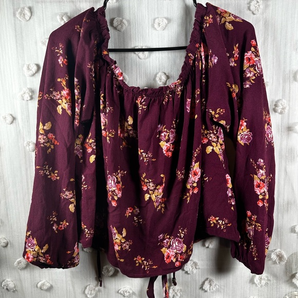 Rewind Burgundy Floral Boho Blouse Size XS - Picture 5 of 5